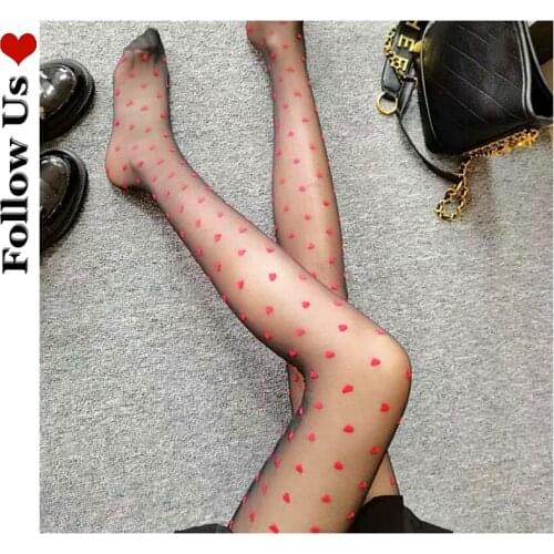 Lolita Ins Sexy Tights Women Fashion 2021 Brand Designer Love Black Silk Breathable Pantyhose G Red Hollow Out Heart Stockings