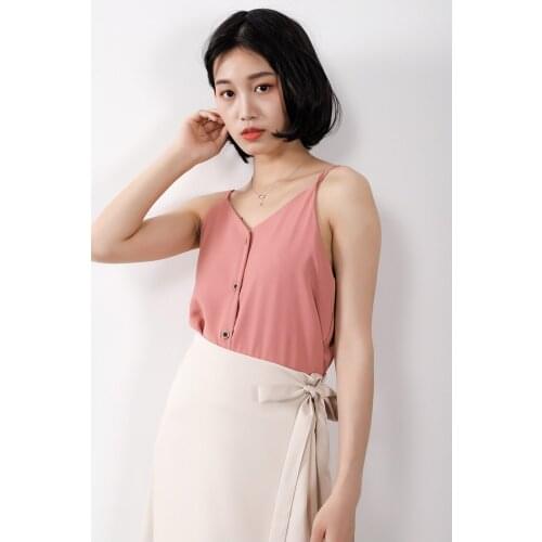 Womens V-Neck Sleeveless Top Camis Fashion Single Breasted Solid Color Camisole Sexy Ladies Tank Tops Vest