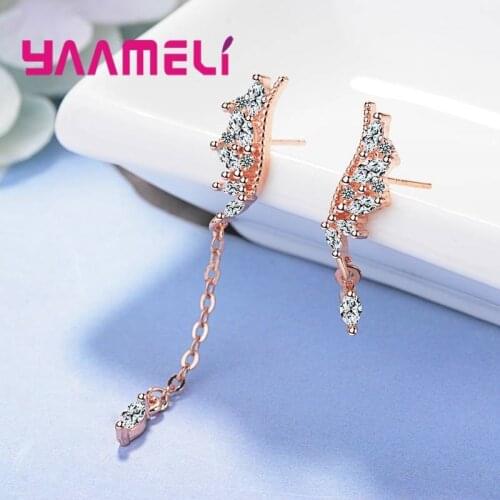 Fashion Luxury Rhinestone Inlaid 925 Silver Long Stud Earrings for Women Girl Party Gothic Feather Angel Wings Earring