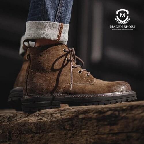 Maden Retro Winter Shoes Men Boots Desert High Top Boot Casual Vintage Street Cool Shoe Winter Brown Martin Leather Shoes