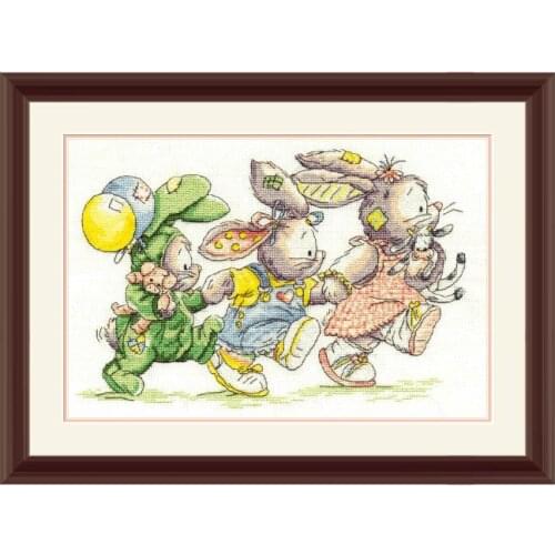 Cross Stitch Kit Precision Printing XT10 Cute Cartoon Three Little Rabbits Childrens Bedroom Decoration