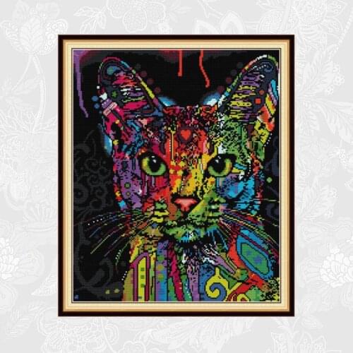 Colorful Cat Cross-stitch Patterns DIY Handwork Embroidery Printed on Canvas 11CT 14CT Christmas Needlework kits