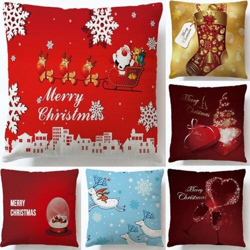 Home Textile 45*45CM Linen color Printed Christmas Square Sofa Pillowcase Cushion Cover 2pc/lot