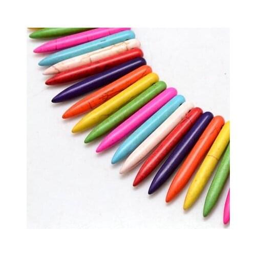 Pandahall Natural Howlite Stone Tusk Beads Strands, Dyed, Mixed Color, 34x5mm, Hole: 1mm