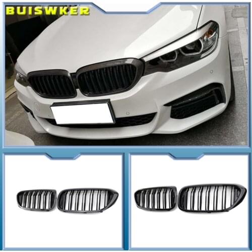 Front Bumper Grill For BMW 5 Series M5 G30 G31 520i 530i 540i ABS 2-slat Gloss Black Front Kidney Grille