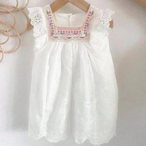 Baby Girl Boho Dresses Child Summer Clothes Princess Embroidery Dress Kids Ruffle Sleeveless White Frock Children