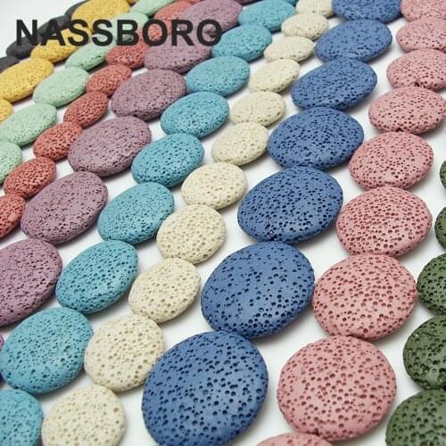 New 14 Colors Flat Round Lava beads Volcanic rock Loose bead Natural Stone 20/27/32MM beads for jewelry making Handmade Diy