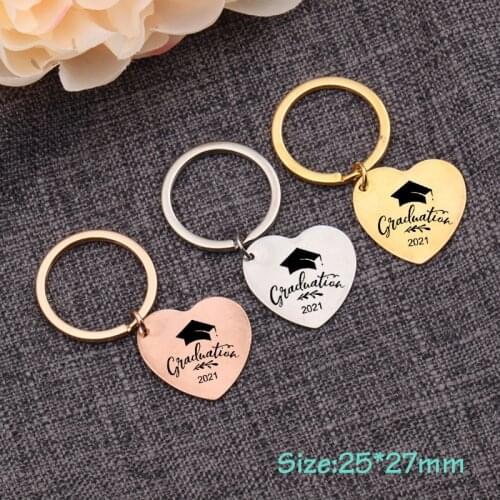 2021 Graduation Gift Daughter Gift From Dad Mom Customized Date Keychain Simple Keyrings Stainless Steel Charm Jewelry Bag TAG