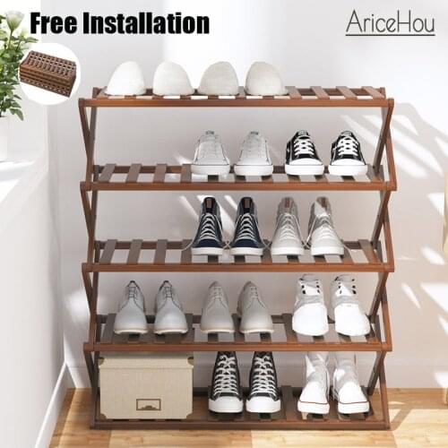 Shoe Storage Rack Free Installation Folding Multi-layer Home Shoes Shelf Organizer Space-saving Stand Holder Bamboo Shoe Cabinet