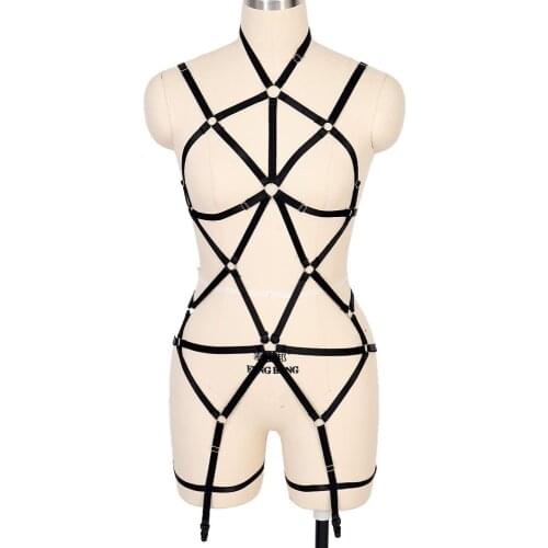 Body Harness Belt Black Set Plus Size Top Punk Gothic Lingerie Elastic Bra Garter Belt Body Cage Woman Suspender Bedroom Balls