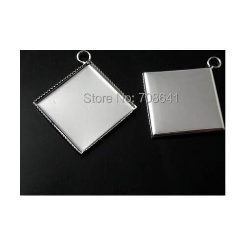 Blank Square Bezel Pad with Loop Pendant Settings Resin Cabochons Bases Findings DIY Jewelry Making Rhodium tone Plated
