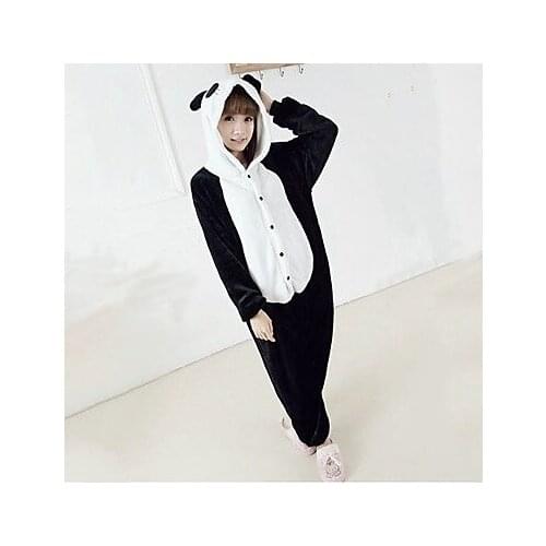 Plump Panada Black and White Polar Fleece Pajamas Cartoon Sleepwear Animal Halloween Costume