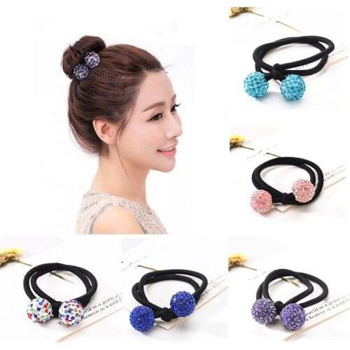 Multicolor Rhinestone Ball Hair Bands Korean two-in-one Elastic Rubber Band Ponytail Holder Hair Ties Women Kid Hair Accessories