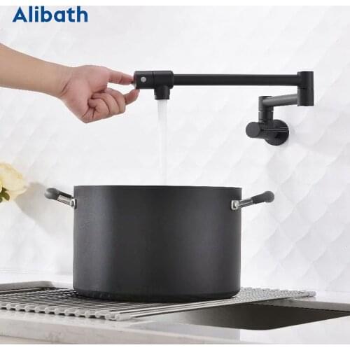 100% Solid Brass Pot Filler Tap Wall Mount Kitchen Faucet Single Cold Single Hole Tap Nickel Alba Black