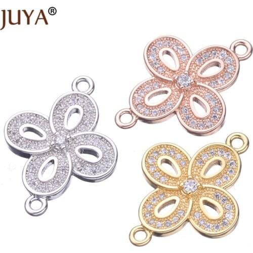 Fashion Micro Pave CZ Flower Charm Connectors For Jewelry Making Components Hand made DIY Bracelet Necklace Earrings Accessories