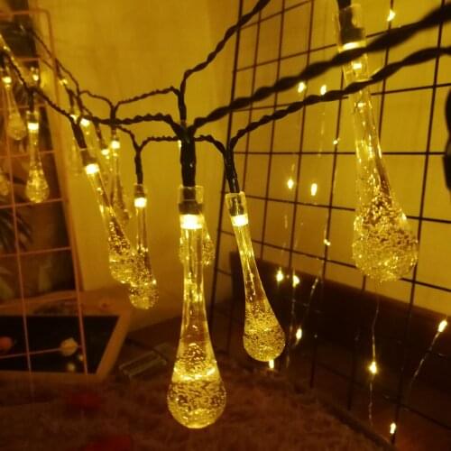 5M LED Fairy Water Drop Garden Courtyard Solar Lights String Outdoor Waterproof Christmas Party Wedding Home Decoration