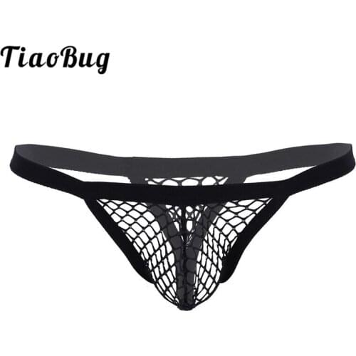 TiaoBug Men Black/White See Through Fishnet Low Rise Penis Bulge Pouch Thongs Erotic Briefs Male Hot Sexy Transparent Underwear