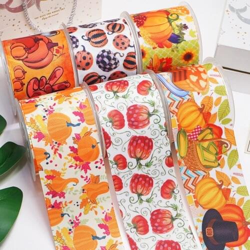 DIY Craft Supplies Cartoon Thanksgiving Day Printed Grosgrain Satin Ribbon 50 Yards, Planar Resins 30 Pieces. 55088