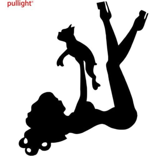9*11CM Girl With BOSTON TERRIER Vinyl Decal Fashion Funny Window Decoration Motorcycle SUVs Bumper Car StylingsCar Sticker