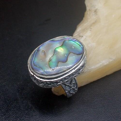 Gemstonefactory Jewelry Big Promotion Single Unique 925 Silver Marvelous Abalone Shell Women Men Gifts Rings 7# 20212602