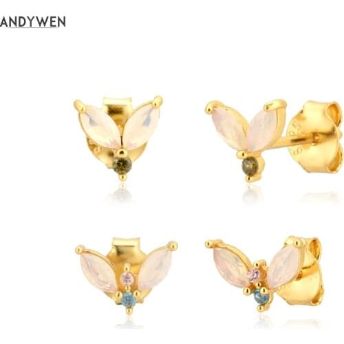 ANDYWEN 925 Sterling Silver Gold Opals Ovals Stud Earring Piercing Fashion Fine Jewelry Tiny Fashion Jewels For Rock Punk Clips