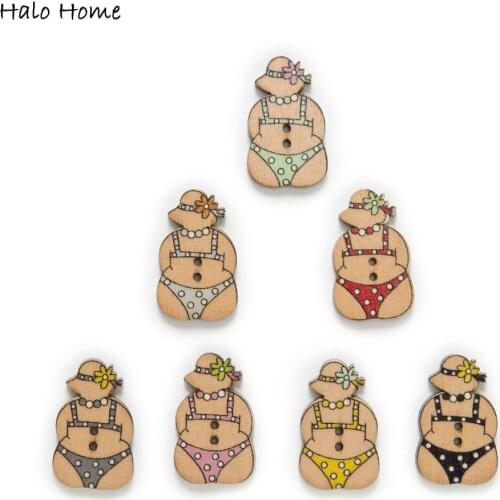 30pcs Funny Bikini Wood Buttons Sewing Scrapbooking Clothing Headwear Handmade Crafts Home Decor Accessories DIY 30mm