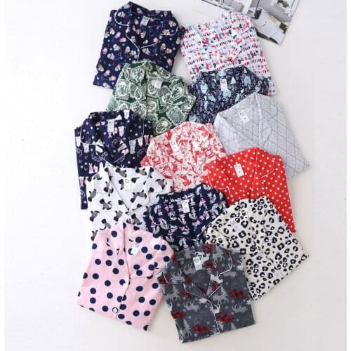 Womens Long-sleeved Spring Cotton Pyjama Cartoon Plus Size Printing Pajamas Loungewear Women Two Piece Sleepwear Home Clothes