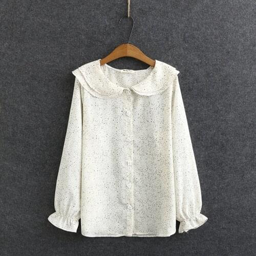 Plus Size 2XL-5XL White Blue Women Chiffon Blouse Long Sleeved Printed Officewear Elegant Tops Oversized Blusas