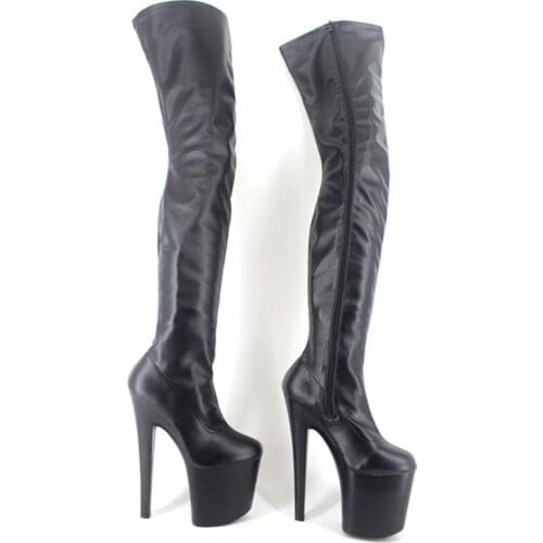 20Cm Super High Heel 9Cm Platform Round Toe Spike Heels Side Zip Womens Sexy Fetish Crotch Length Thigh High Boots