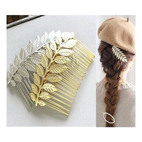 Gold ColorPlant Bridal Headpiece Leaf Flower Crystal Pearl Wedding Hair Combs For Pearl Women Bride Headdress Accessories