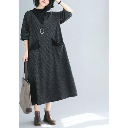 Korean Winter Oversize Womens Long Dress Loose Waist Knitted Stitching Half-high Collar Fake Two Piece Dress Clothing f2584