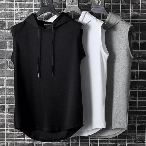 Vest Mens Fashion Brand Ins Cool Trend Sports Jacket Bottomcoat Hooded Loose Korean Sweater Sleeveless T-shirt Fashion Mesh Top