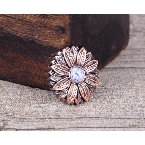 10PCs 30*30MM Artistic Metal Flower with White Turquoise Leather Craft Button Decoration Screw Back Antique Copper Bridle Decor