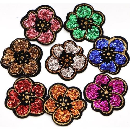 10pcs/lot 4cm Sequin Multicolor Flower Patch DIY Iron On Stickers For Dress Shirt Sewing Fabric Appliques Handmade Badge