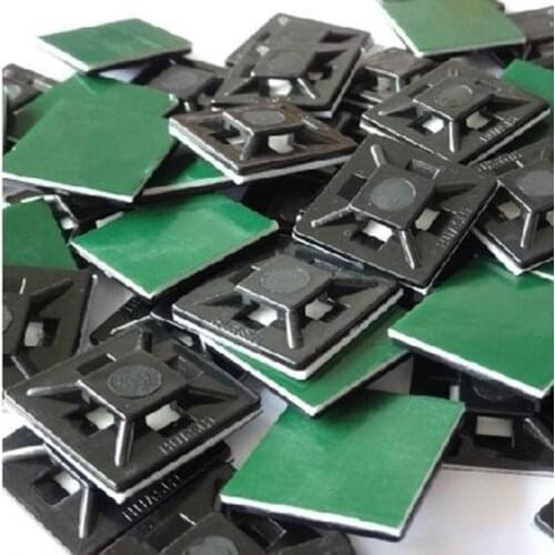 25mm*25mm black Tie Mount Plastic Self Adhesive Cable Mounter Base Holder green glue type cable positioning fixed seat 100pcs