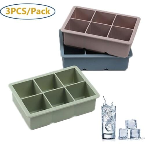3pcs Big Grid Silicone Ice Cube Mold Ice Cube Maker Flexible Silicone Ice Cube Tray for Whiskey Cocktail Wine Ice Drink