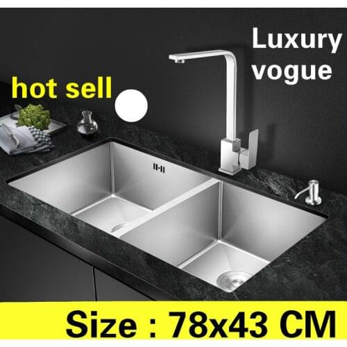 Free shipping Apartment luxury kitchen manual sink double groove 304 stainless steel high quality hot sell 780x430 MM