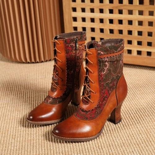 YourSeason Ladies New 2021 Winter Short Plush Shoes Genuine Leather Embroidery Cloth Women Zip Cross Tied Platform Boots