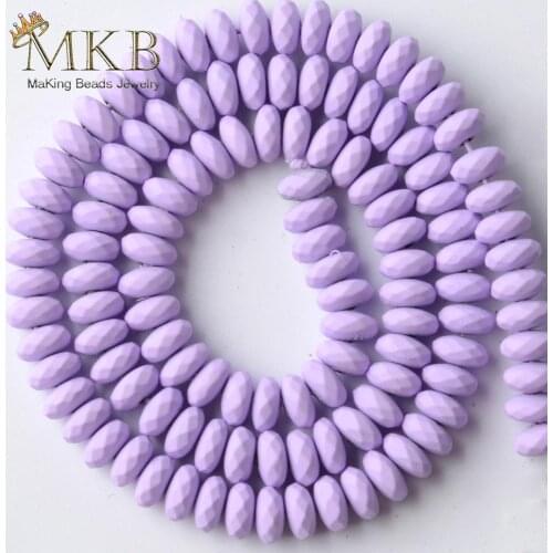 Natural Lavender Purple Hematite Stone Rondelle Matte Rubber Beads For Jewelry Making 6mm Space Loose Beads Diy Bracelet 15"