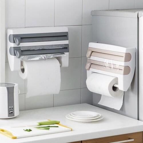Household Cling Film Cutter Wall-mounted Holder Kitchen Paper Towel Rack Sliding Knife Type Tin Foil Split Box Storage Rack