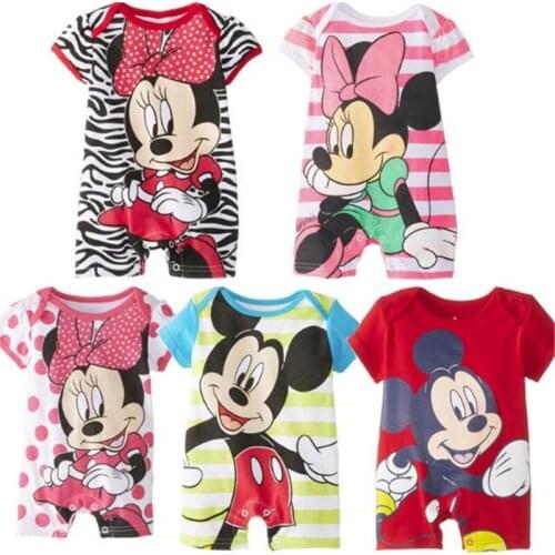 Disney Baby Boys Girls Clothes Mickey Minnie Short Sleeved Cartoon Romper Summer Newborn Infant Jumpsuits Bebe Toddle Outfits