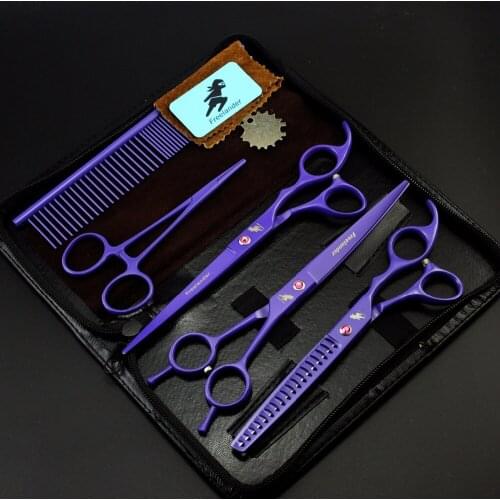 Purple Pet scissors sets,Straight & Thinning & Curved Scissor,3pcs /set,Free shipping