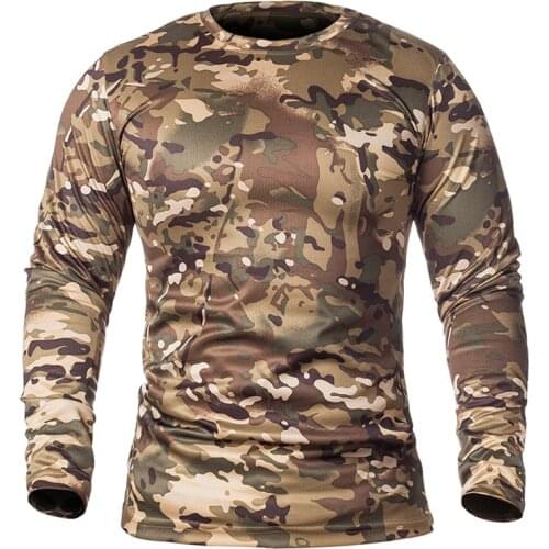 2020 Spring Long Sleeve Tactical Camouflage T-shirt Men Soldiers Combat Military T Shirt Quick Dry O Neck Camo Army Shirt