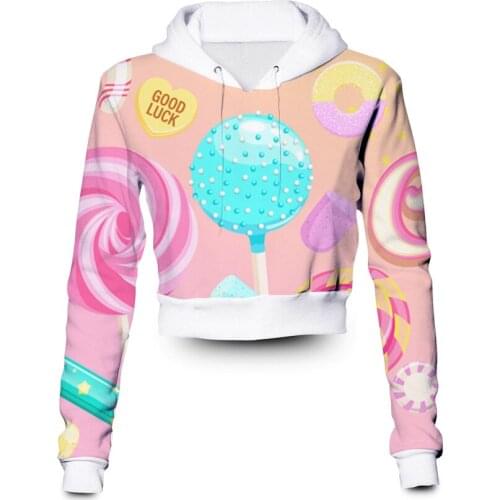 Custom Made Candy Shop Sublimation Printing Plus Size Crop Hoodies