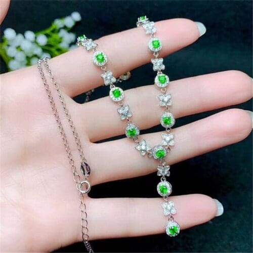 Boutique jewelry 925 sterling silver inlaid natural diopside gemstone female necklace pendant support test