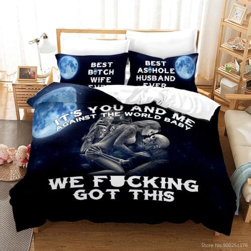 Moon Beauty and Human Skeleton Skull Bedding Set Twin Full Queen King Size Duvet Cover & Pillowcase Set Home Textile Bedclothes