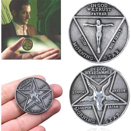 Lucifer Morningstar Coin Cosplay Satanic Pentecost Badge TV Show Collect Commemorative Halloween Metal Accessories Prop Coin