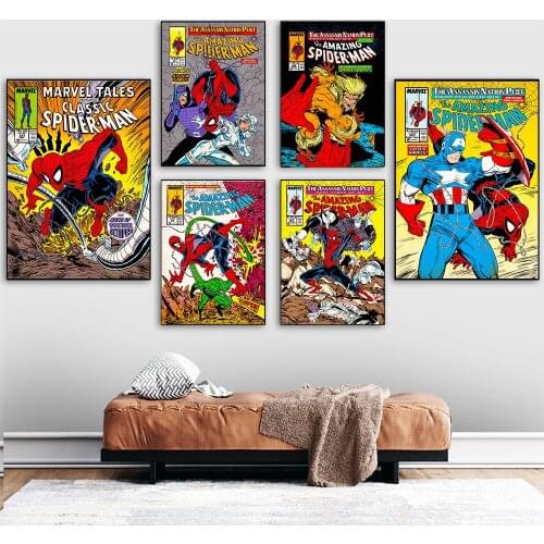 Colorful Graffiti Superhero Comic Canvas Painting Marvel Avengers Wall Art Poster Pictures for Kids Bedroom Living Room Decor