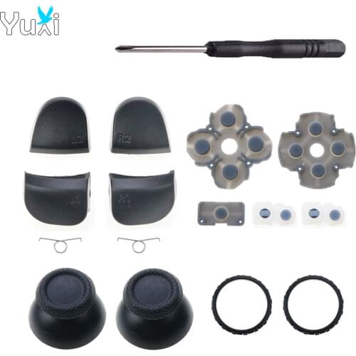 YuXi Thumb Stick Joystick Cap With Accent Ring For Sony PlayStation 5 PS5 Controller L1 R1 L2 R2 Button Rubber Conductive Pads