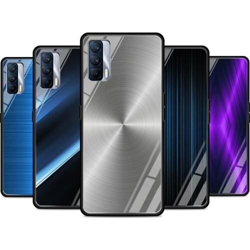 Brushed Metal Style Tempered Glass Cover For Realme 7 7i XT C3 6 5 Pro for OPPO A9 2020 A52 Find X2 Lite Phone Case